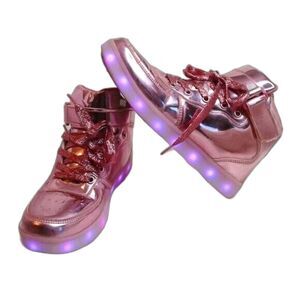 Kids LED LightUp HighTop Sneaker USB Rechargeable Flashing Shoes Pink Size 3.5/4